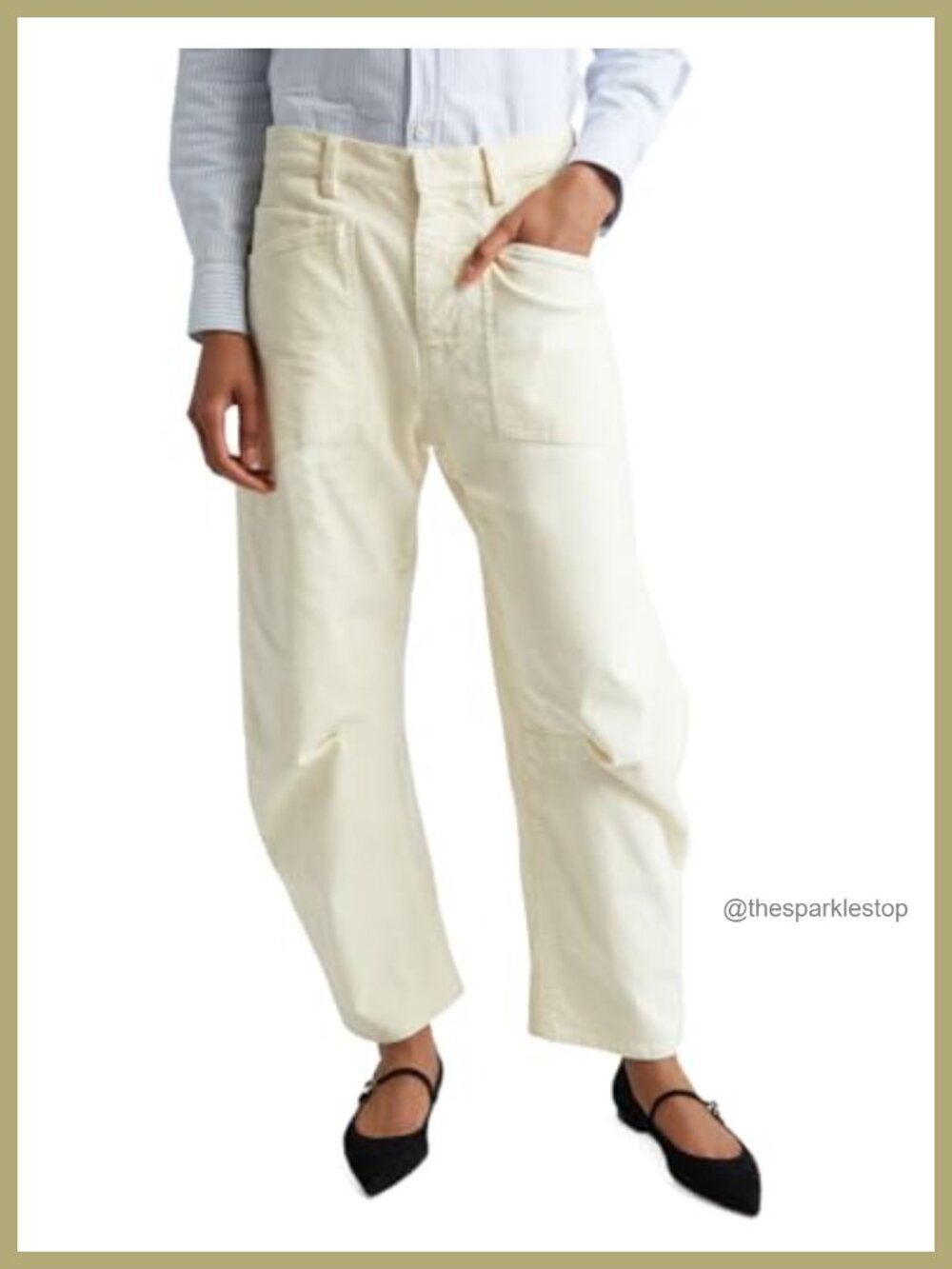 Barrel Corduroy Pants Wide Leg Boyfriend Horseshoe Trousers Pockets